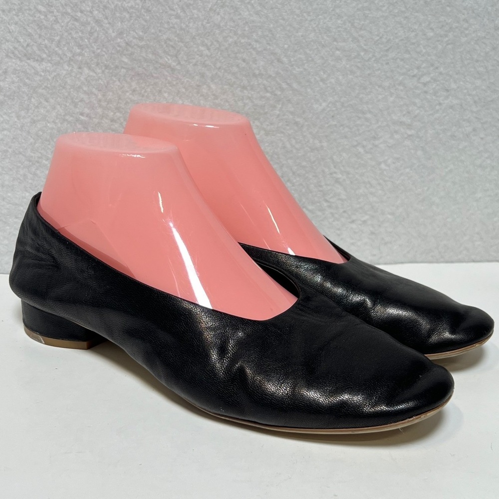 Jeffrey Campbell Womens Ballet Flat Square Toe 8 Black Leather Block Heel Shoe